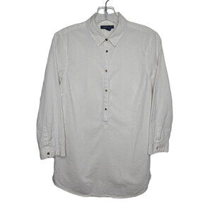 Lands End creamy white black polka dot long sleeve popover blouse - 2